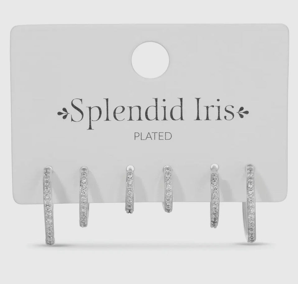 Silver Pave Huggie Set