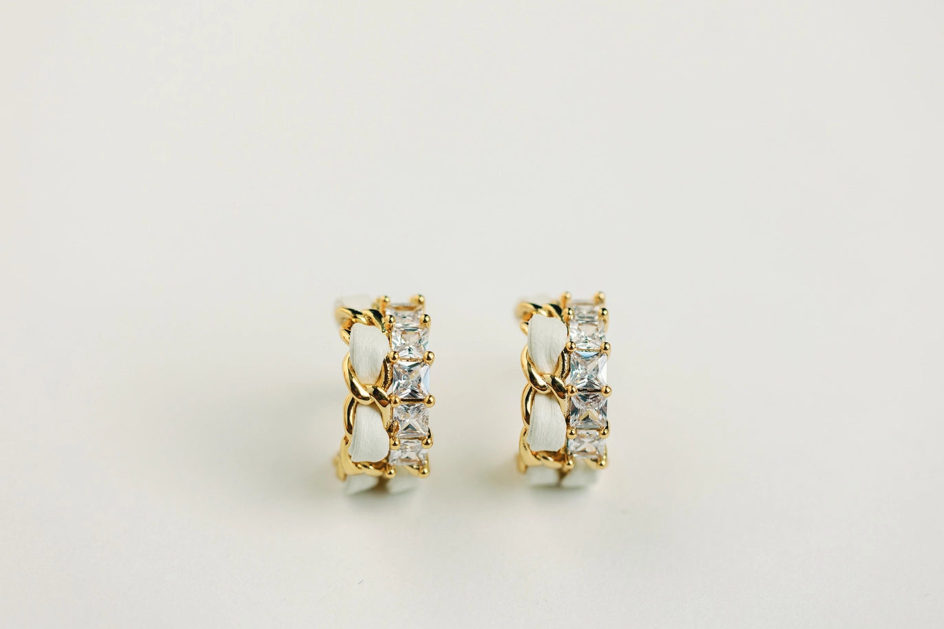 Ivory Vintage Chain Wrapped Leather Statement Hoop Earrings