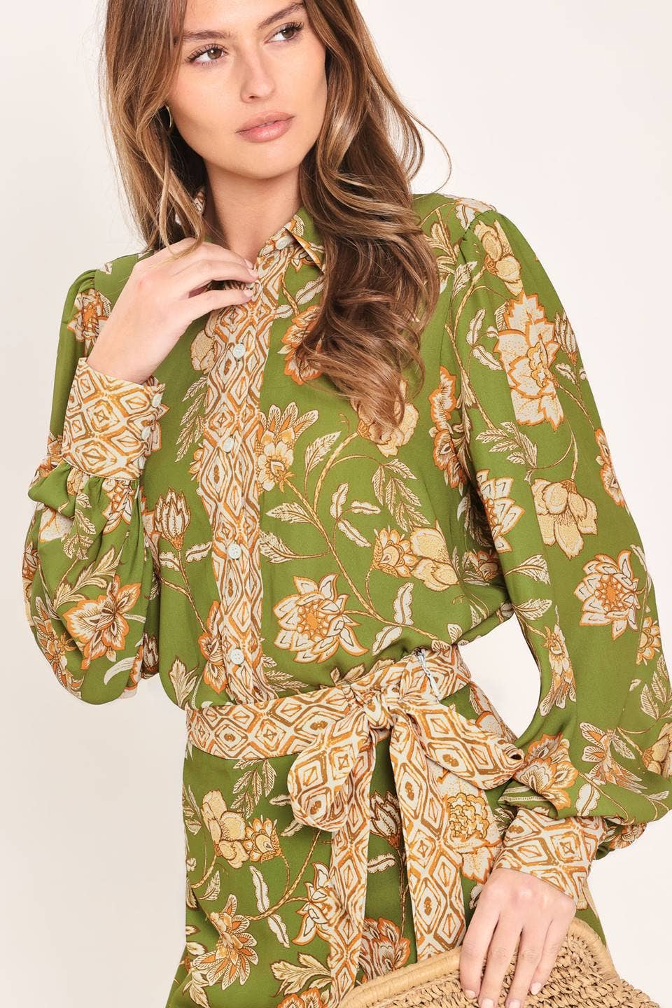 Olive Green Floral Top