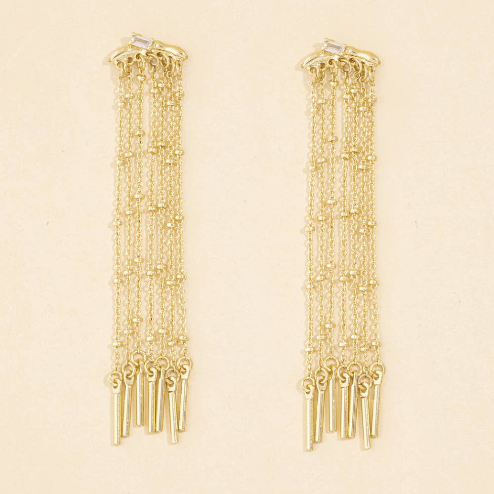 Baguette Cz Chain Fringe Duster Earrings