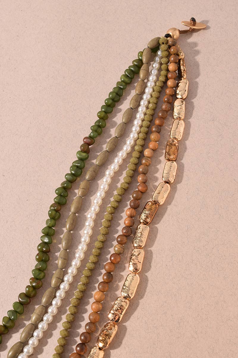 Mixed Beaded Multi Strand Statement Necklace