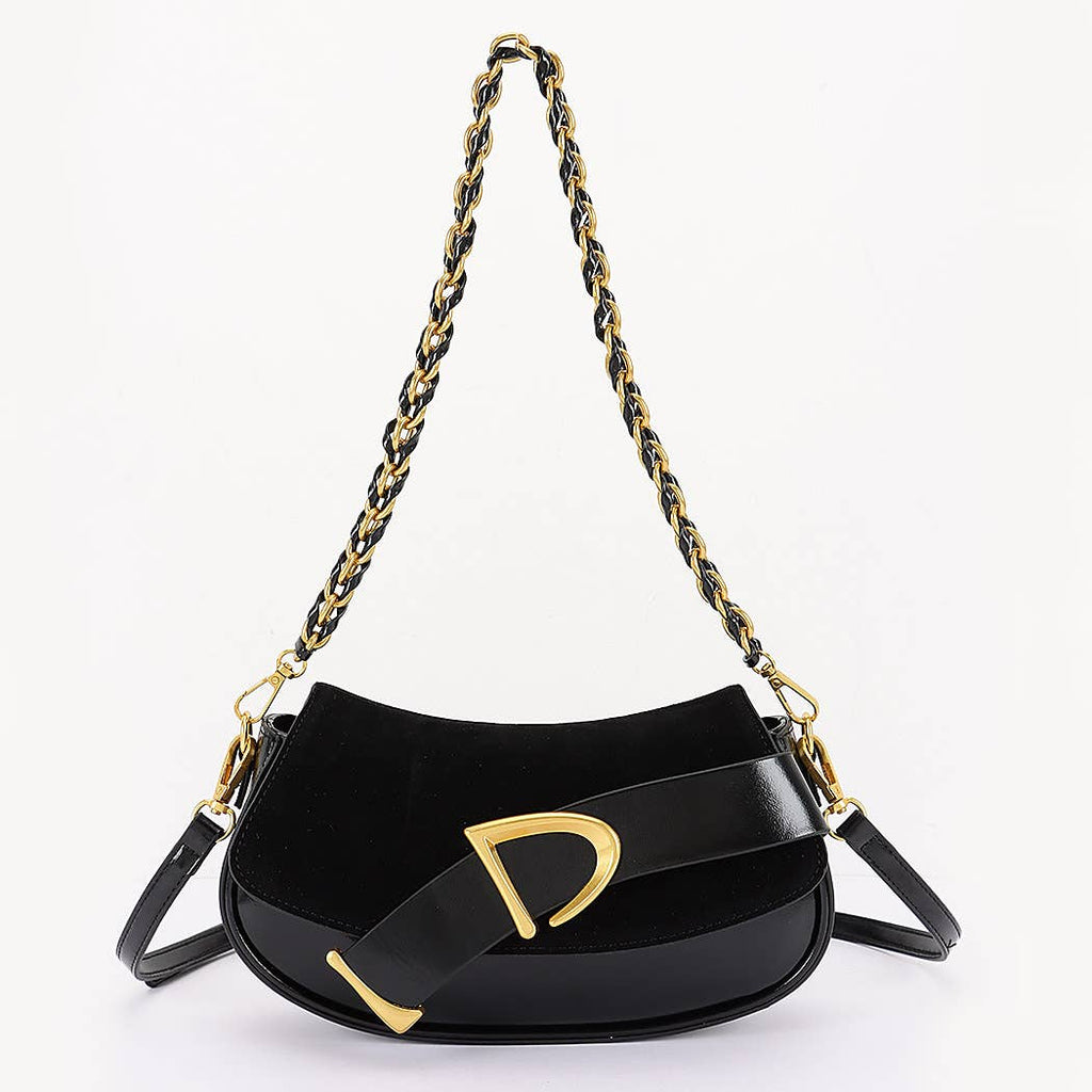Faux Suede and Leather Crossbody Bag