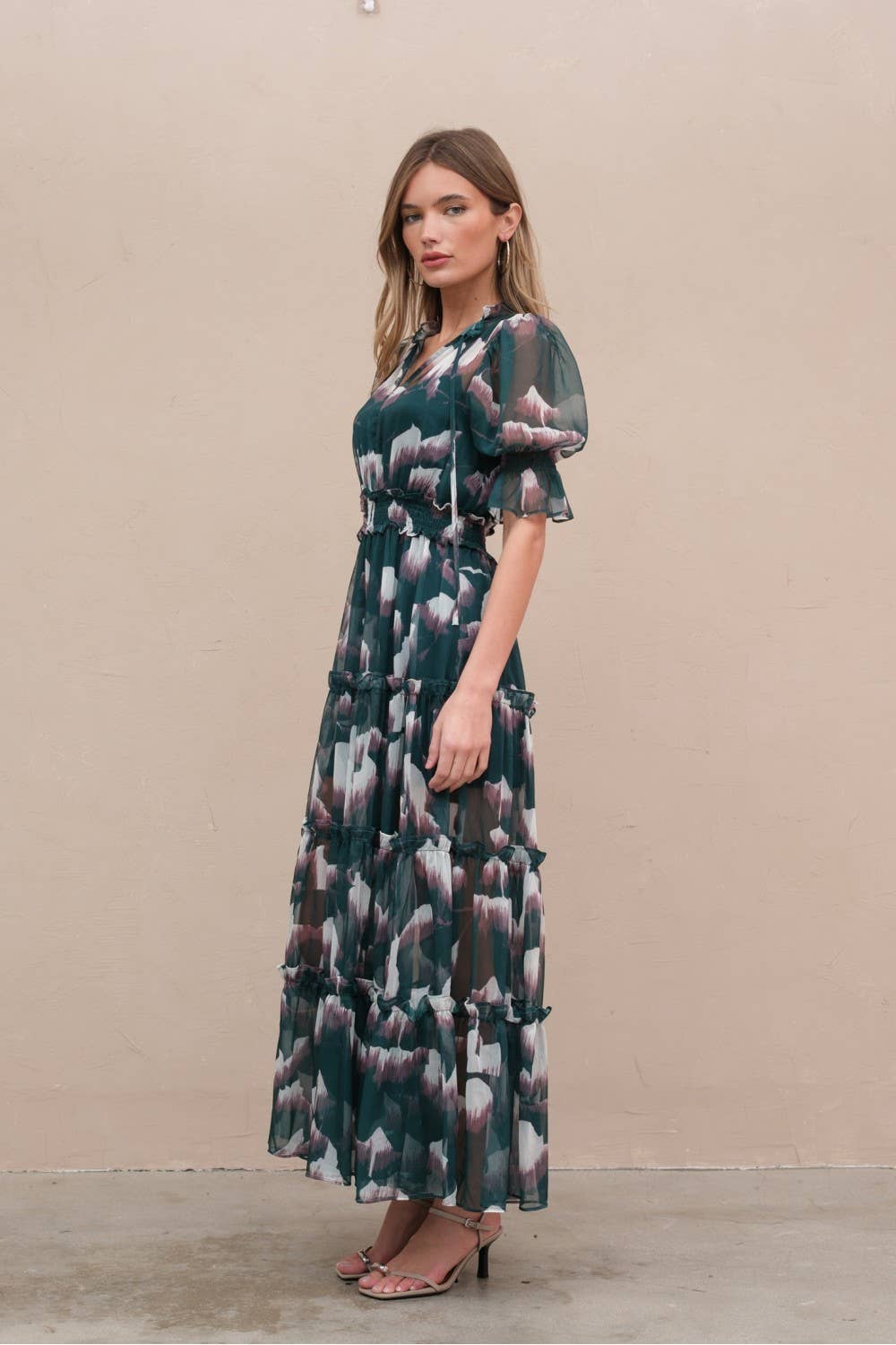 Hunter Green Chiffon Printed Dress