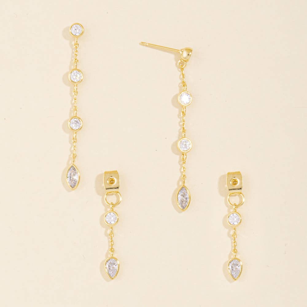 Double Sided Cz Station Chain Drop Earrings