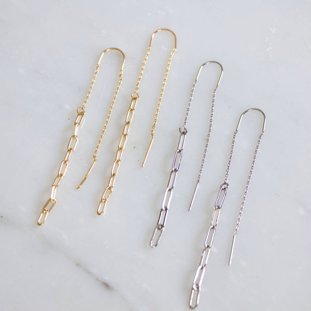 Mesa Blue Paperclip Threader Earrings