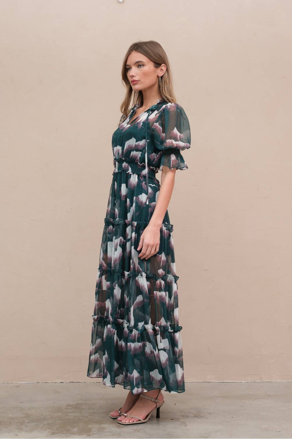 Hunter Green Chiffon Printed Dress