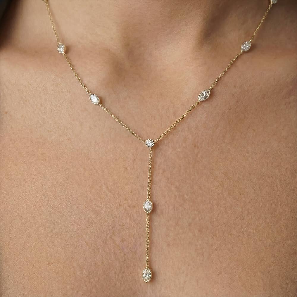 Gold Dainty Chain Rhinestone Y Necklace