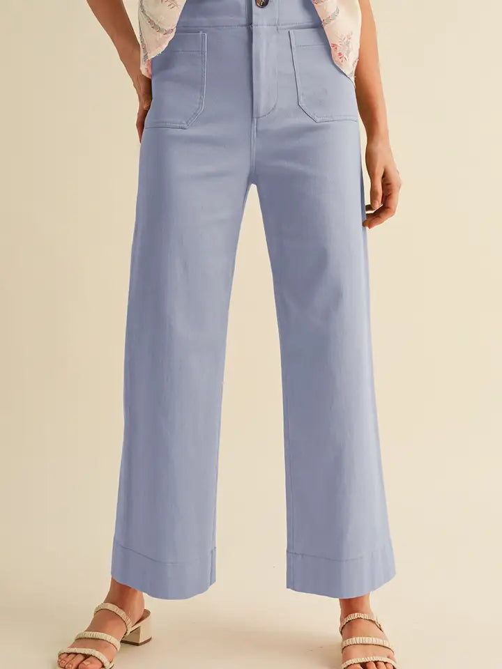 Sky Blue High Waist Cropped Wide Leg Pants