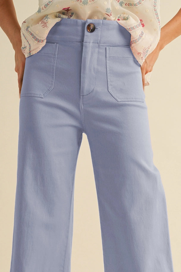 Sky Blue High Waist Cropped Wide Leg Pants