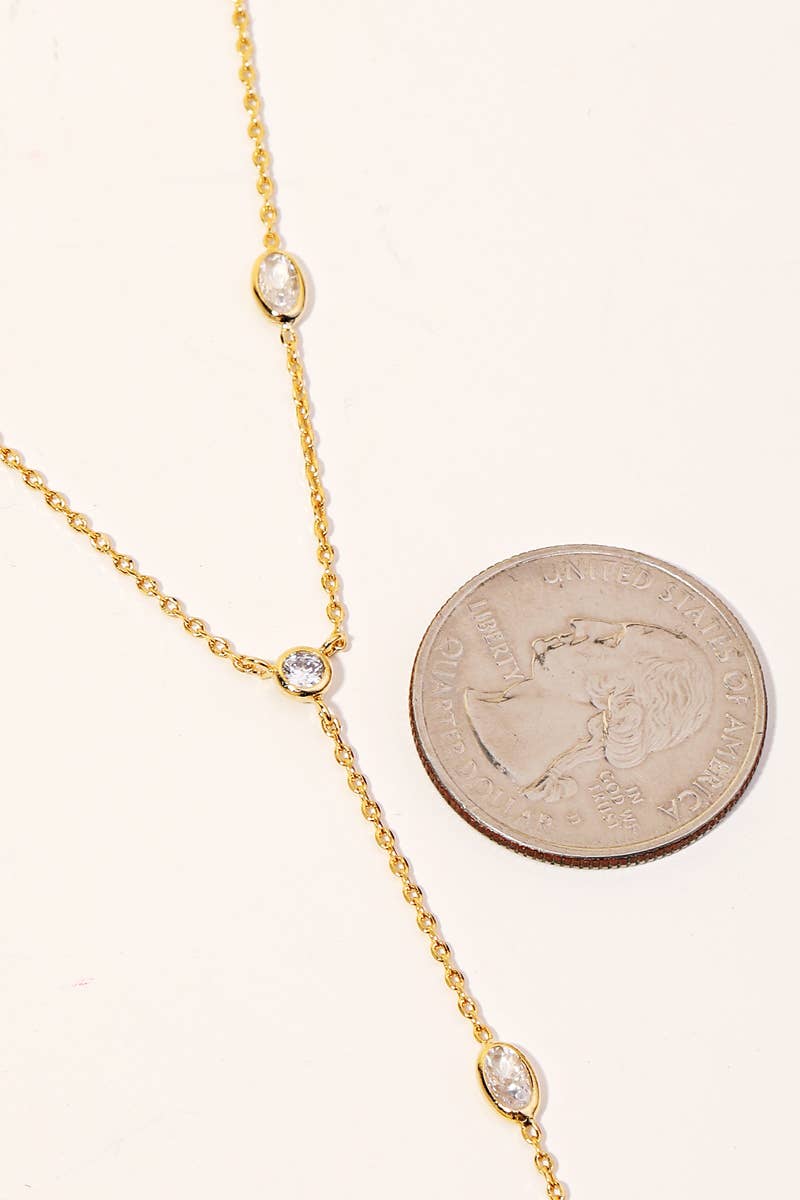 Gold Dainty Chain Rhinestone Y Necklace