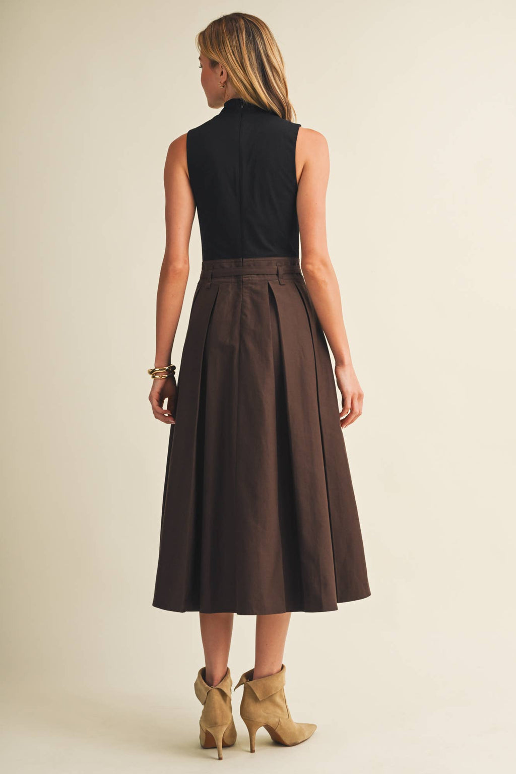 Belted Two-Tone Pleated Dress