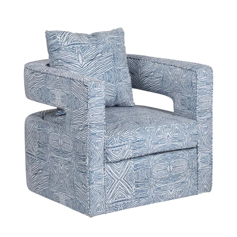 Blue and White Geometric Accent Chair