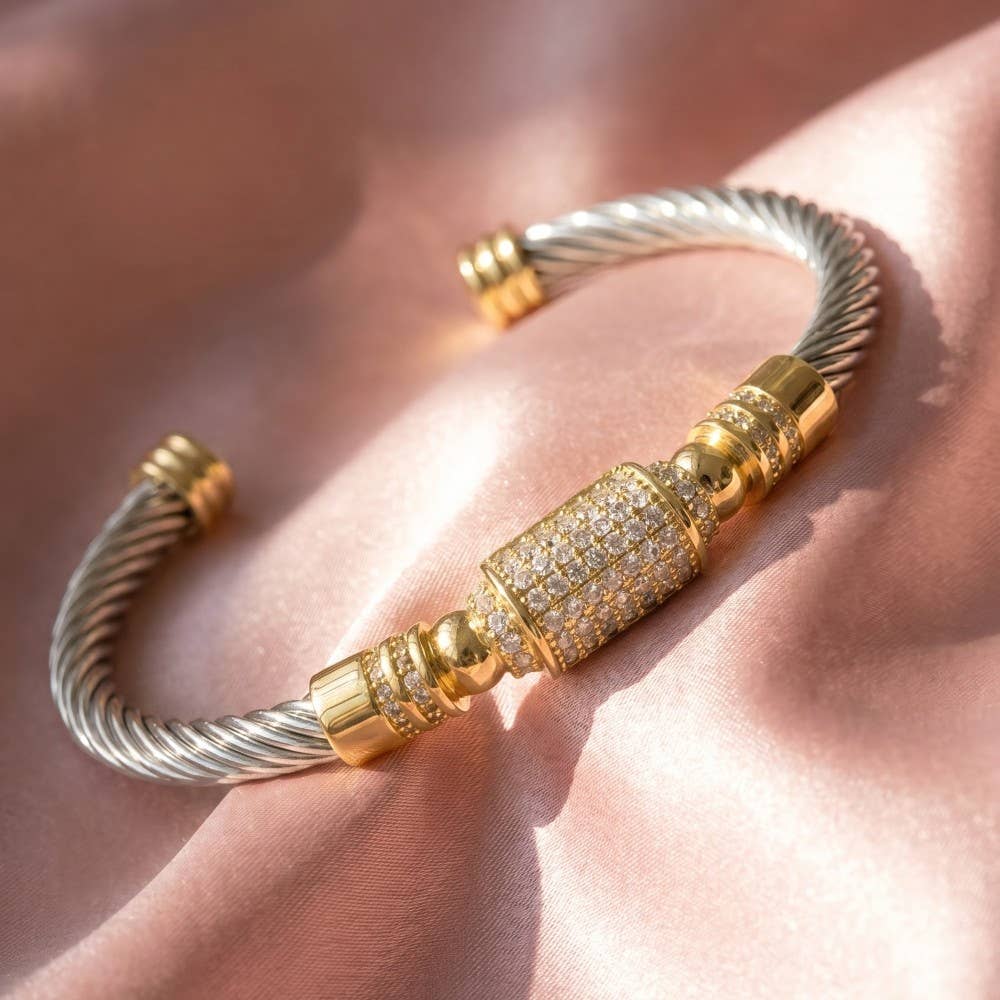 14K Gold Plated Two Tone Cuff Bracelet