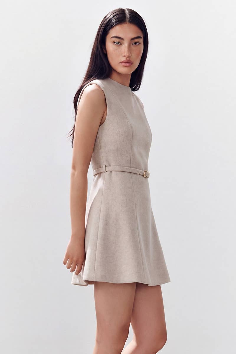 ELEGANT BELT DETAIL A-LINE MINI DRESS