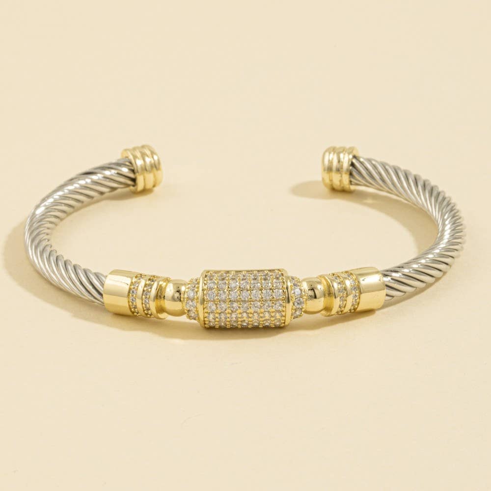 14K Gold Plated Two Tone Cuff Bracelet