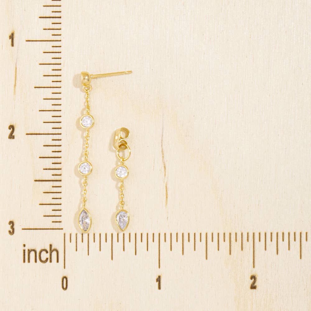 Double Sided Cz Station Chain Drop Earrings