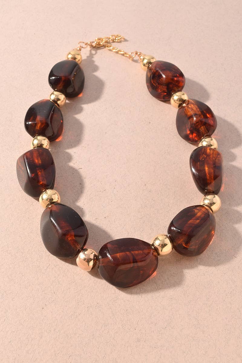 Chunky Marbled Resin Bead Statement Necklace