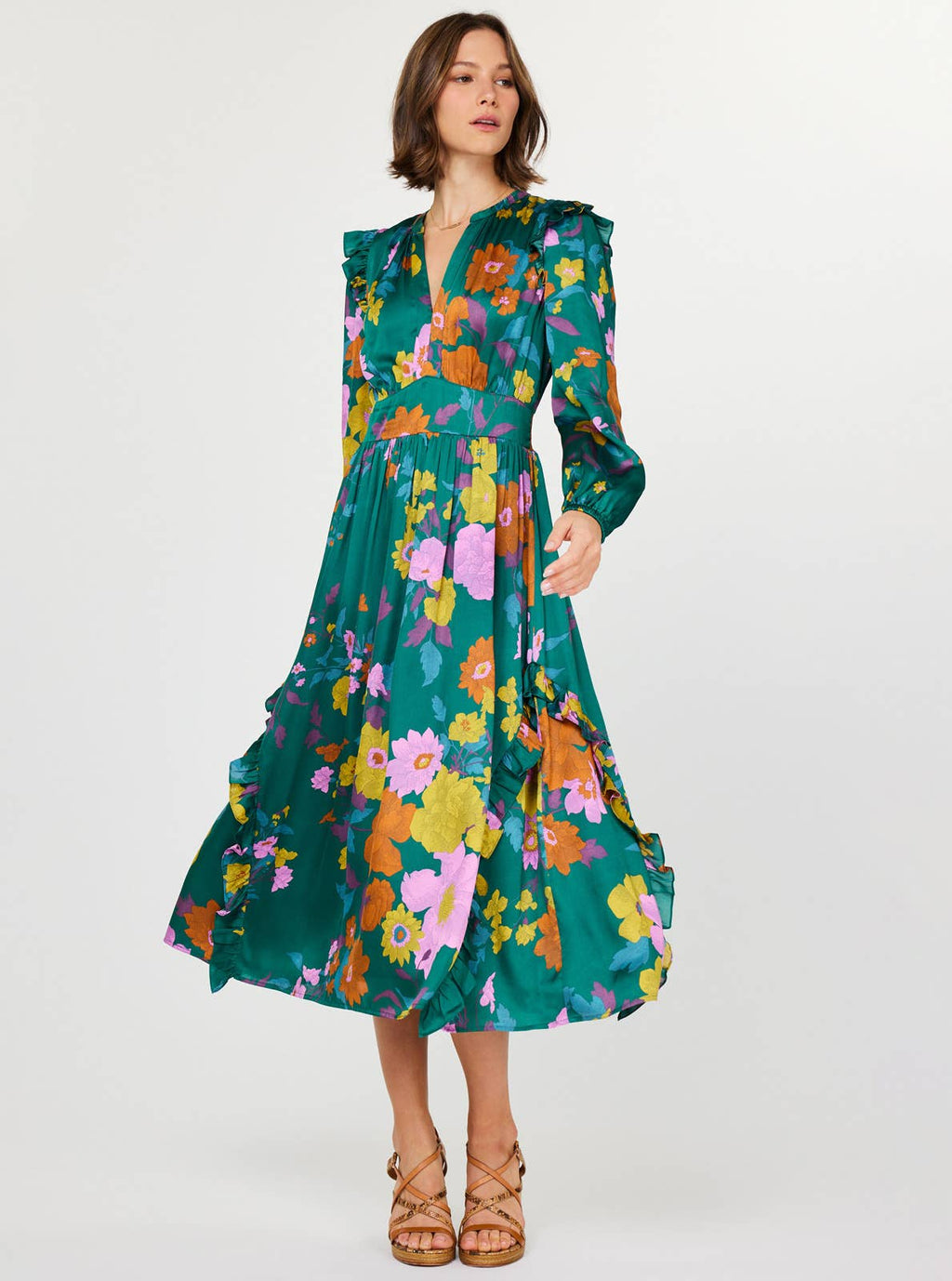 Floral Motif Ruffled Maxi Dress