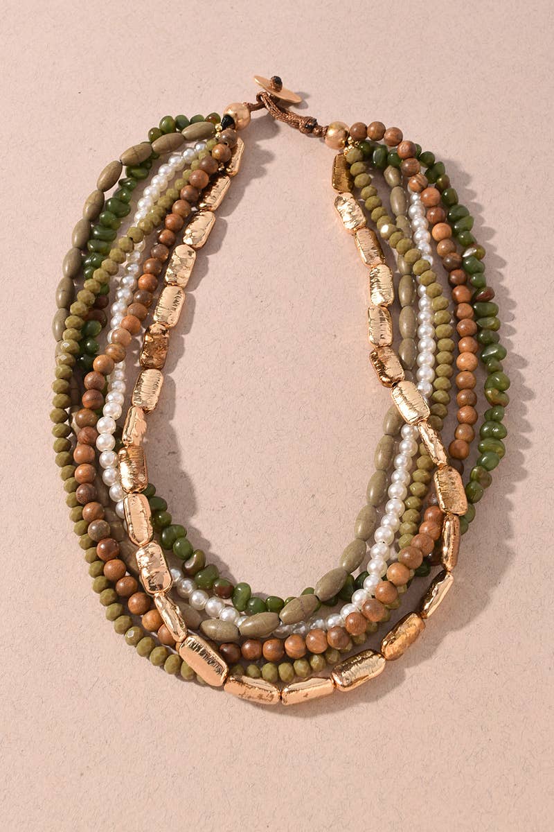 Mixed Beaded Multi Strand Statement Necklace