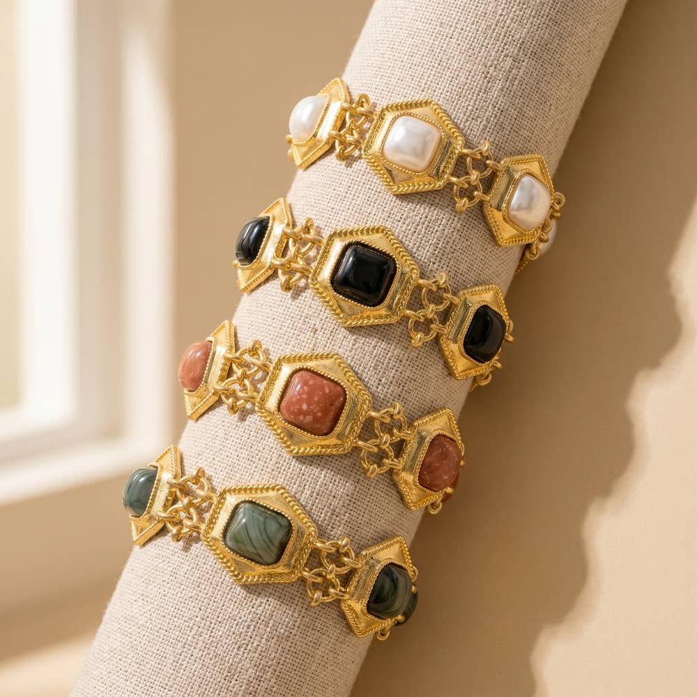 Hexagon Marbled Cabochon Toggle Bracelet