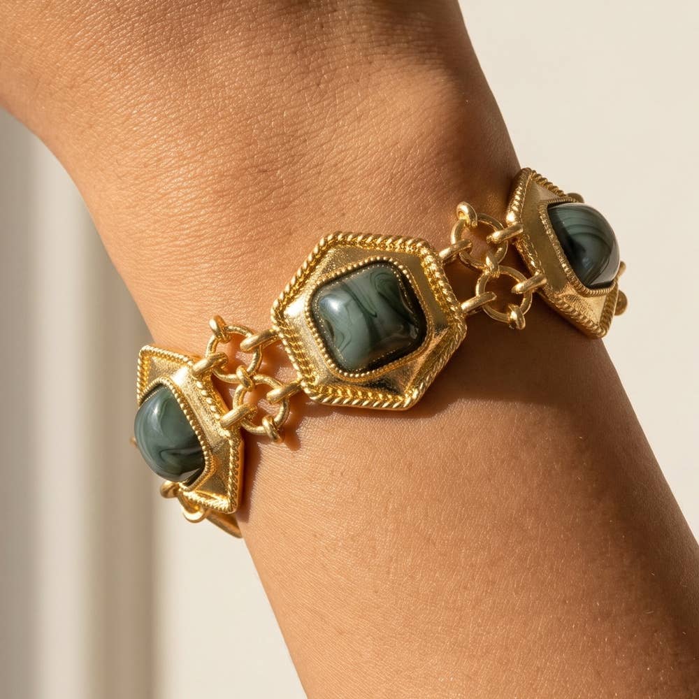 Hexagon Marbled Cabochon Toggle Bracelet