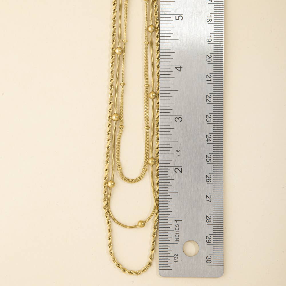 Rope And Satellite Triple Layer Chain Necklace