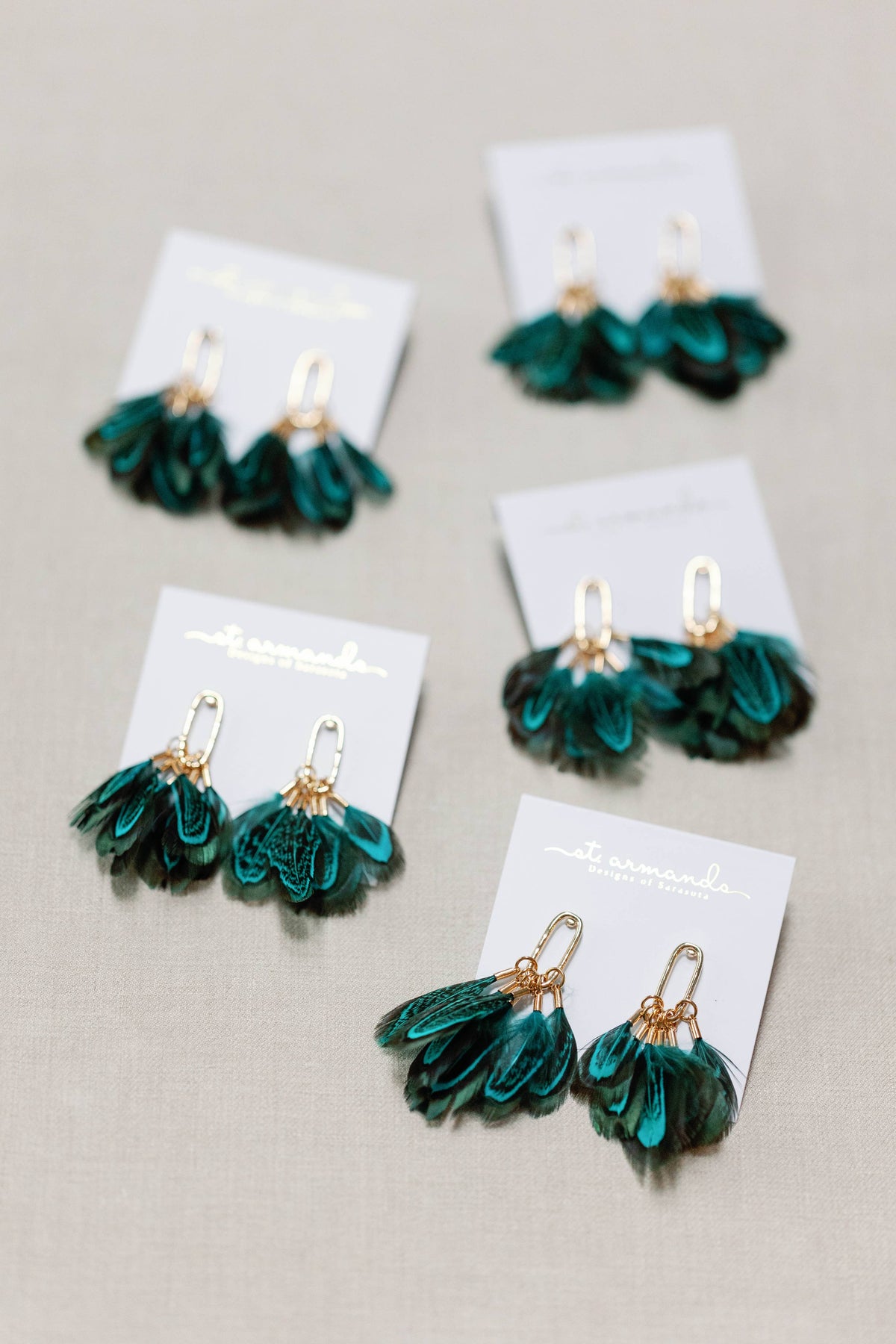 Emerald Peacock Feather Fall Statement Tassel Earrings