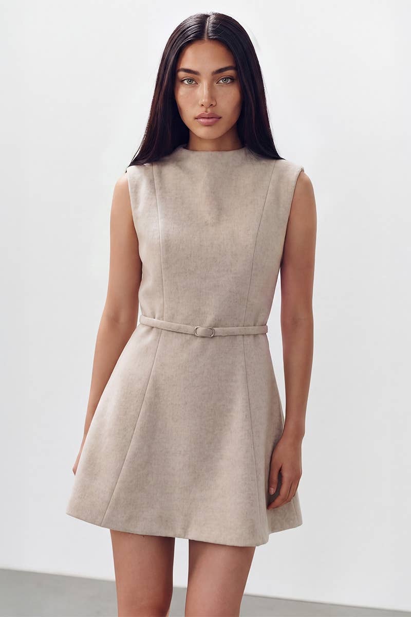 ELEGANT BELT DETAIL A-LINE MINI DRESS