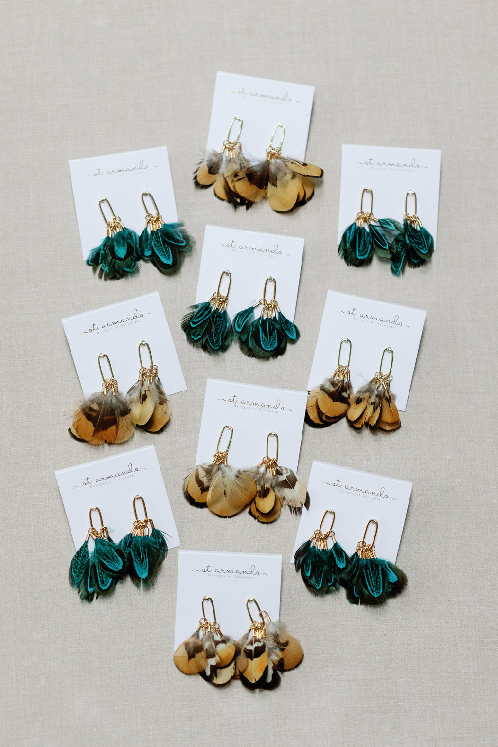 Emerald Peacock Feather Fall Statement Tassel Earrings