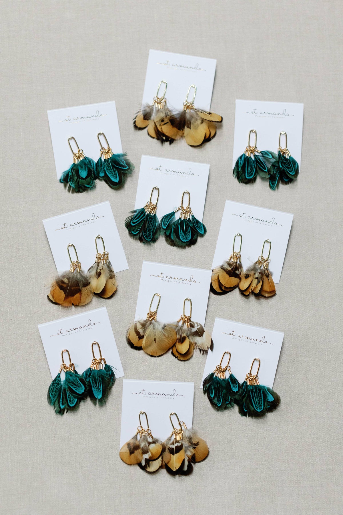 Emerald Peacock Feather Fall Statement Tassel Earrings