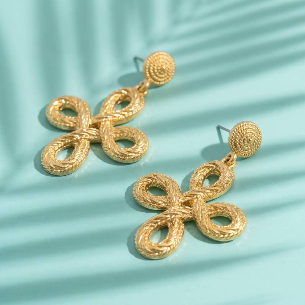 Braided Rope Quatrefoil Knot Drop Earrings