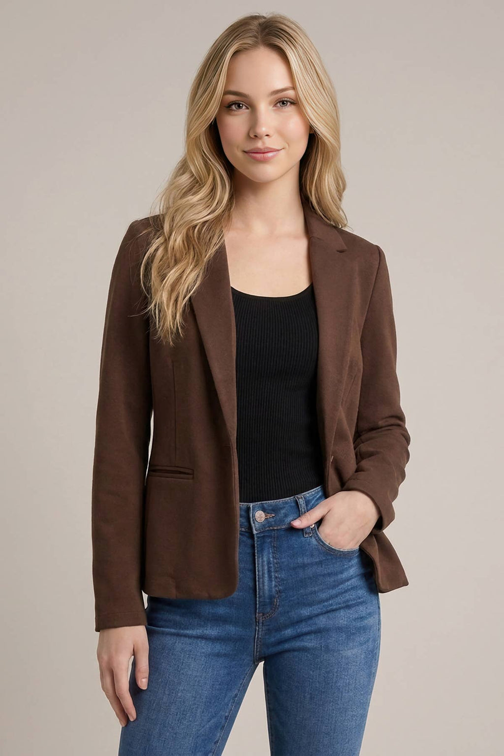 Brown Classic Single-Button Tailored Blazer