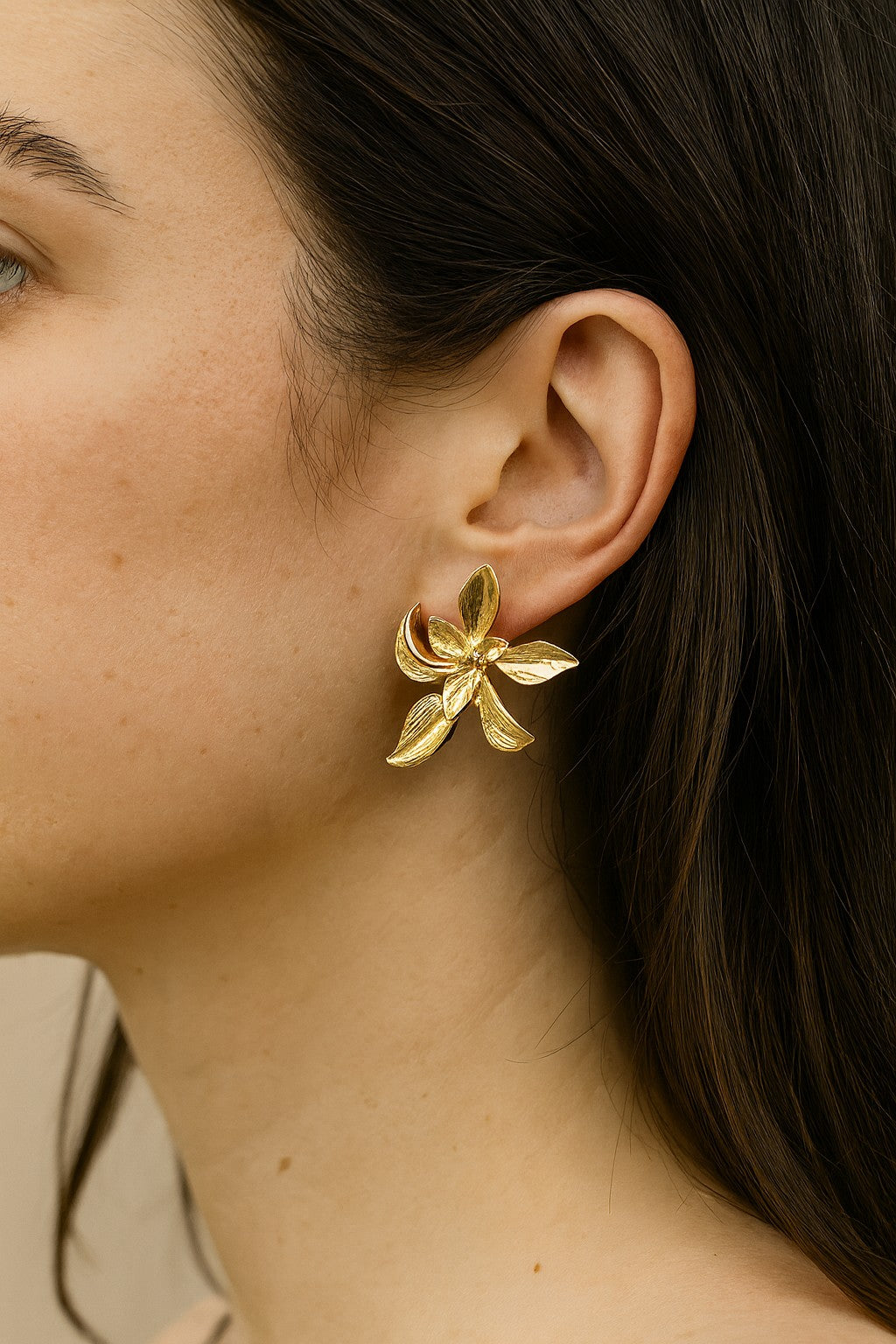 Gold Orchid Earrings