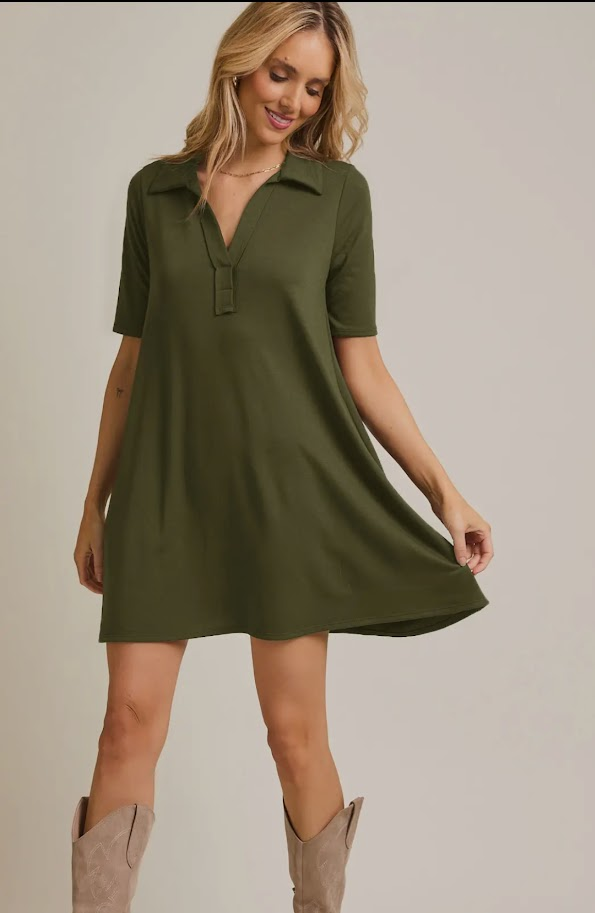 Olive Collared Dress