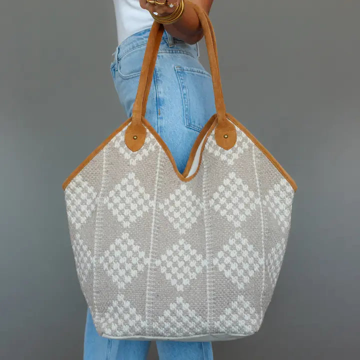 Beige & Cream Diamond Tote