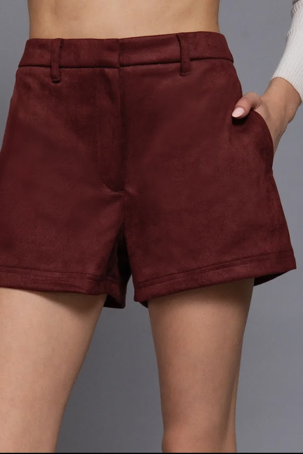 Maroon Suede Shorts