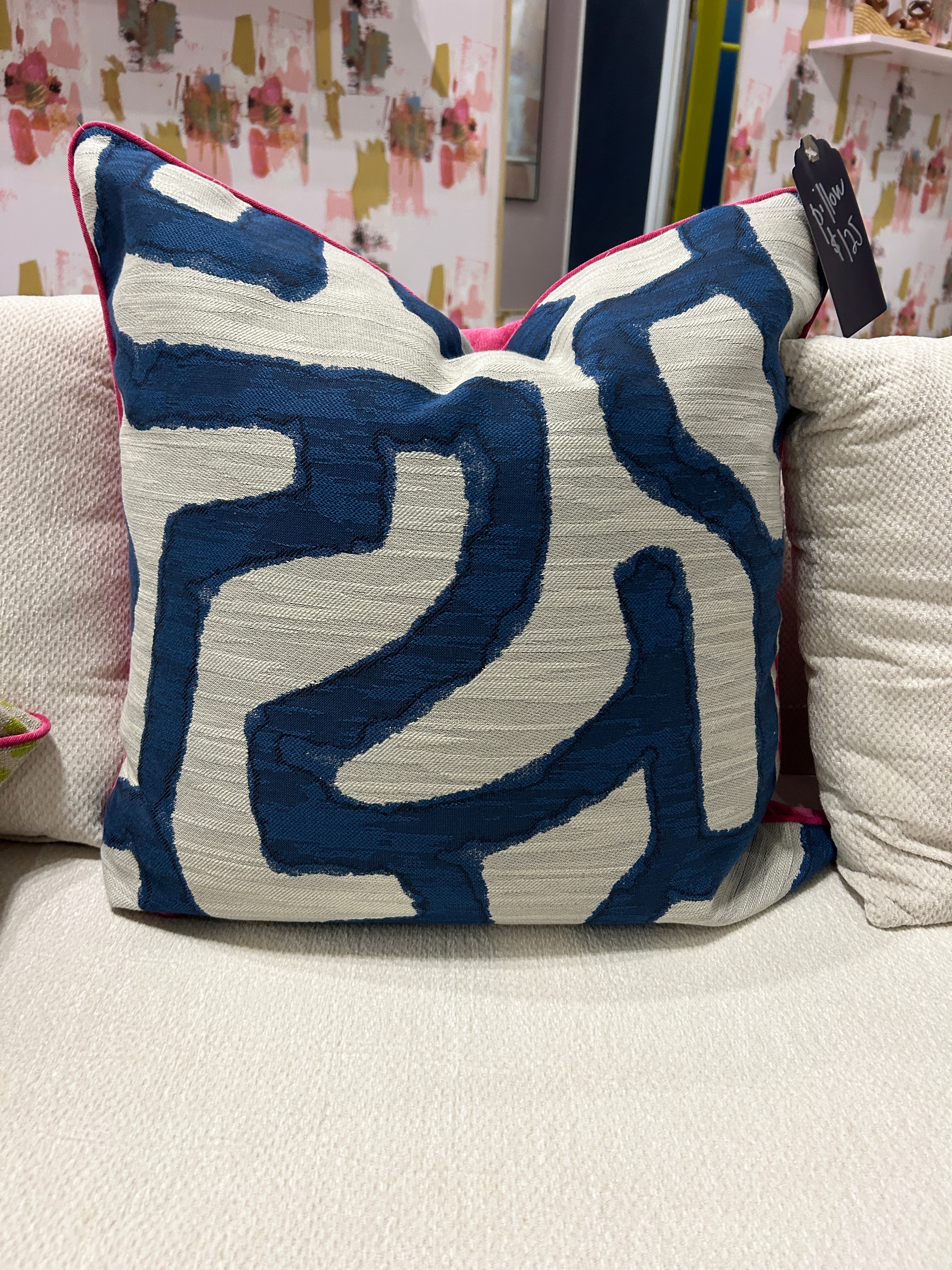Throw Pillow- Retro Blue with pink velvet