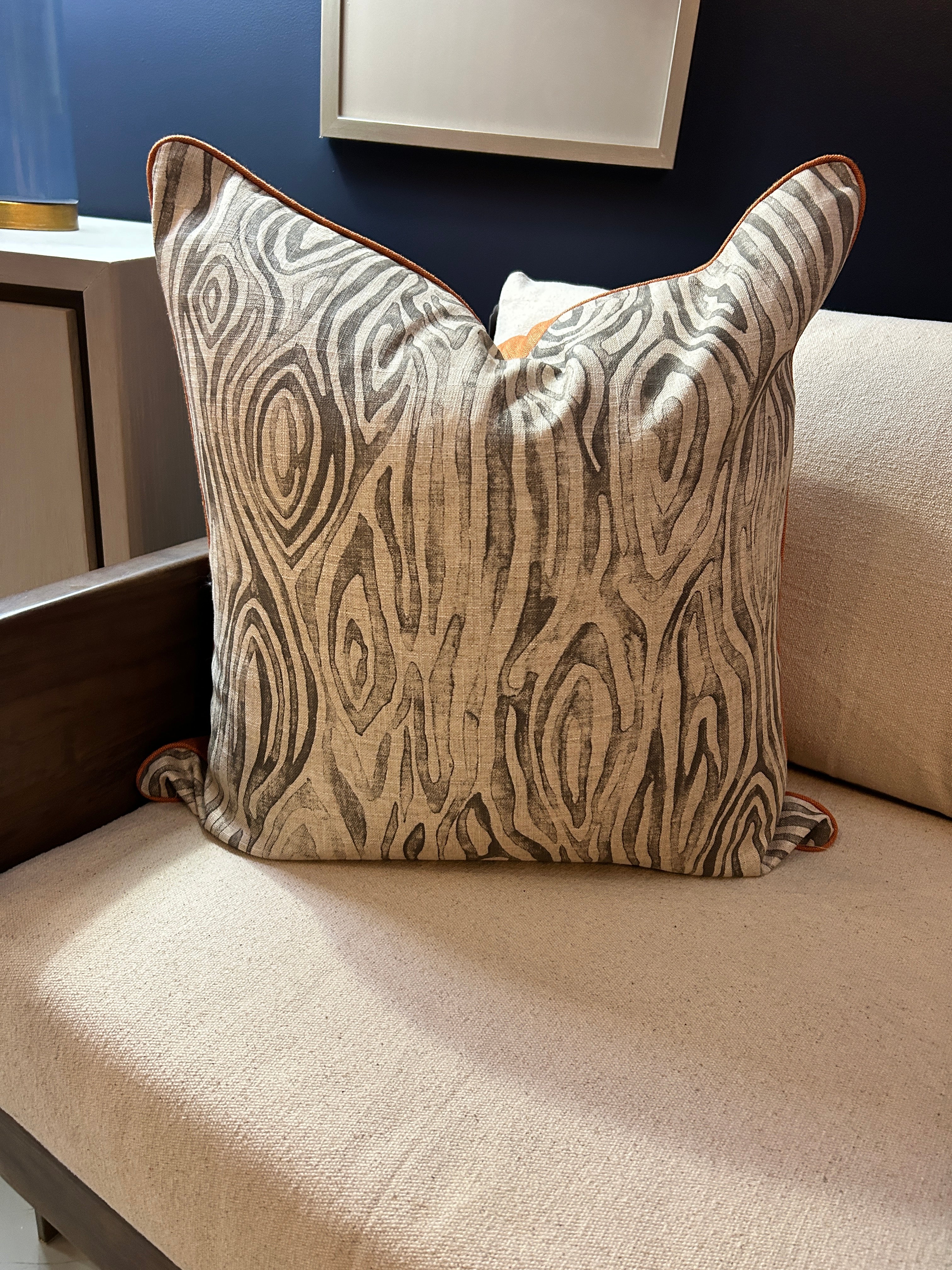 Throw Pillow- cream zebra with orange linen
