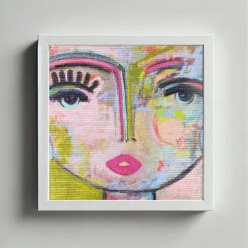 Chica Framed Face Print on Grasscloth